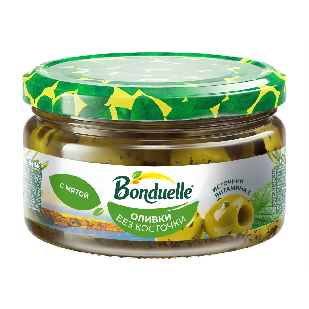 Bonduelle сүйексіз зәйтүндері, жалбыз қосылған, 200 g