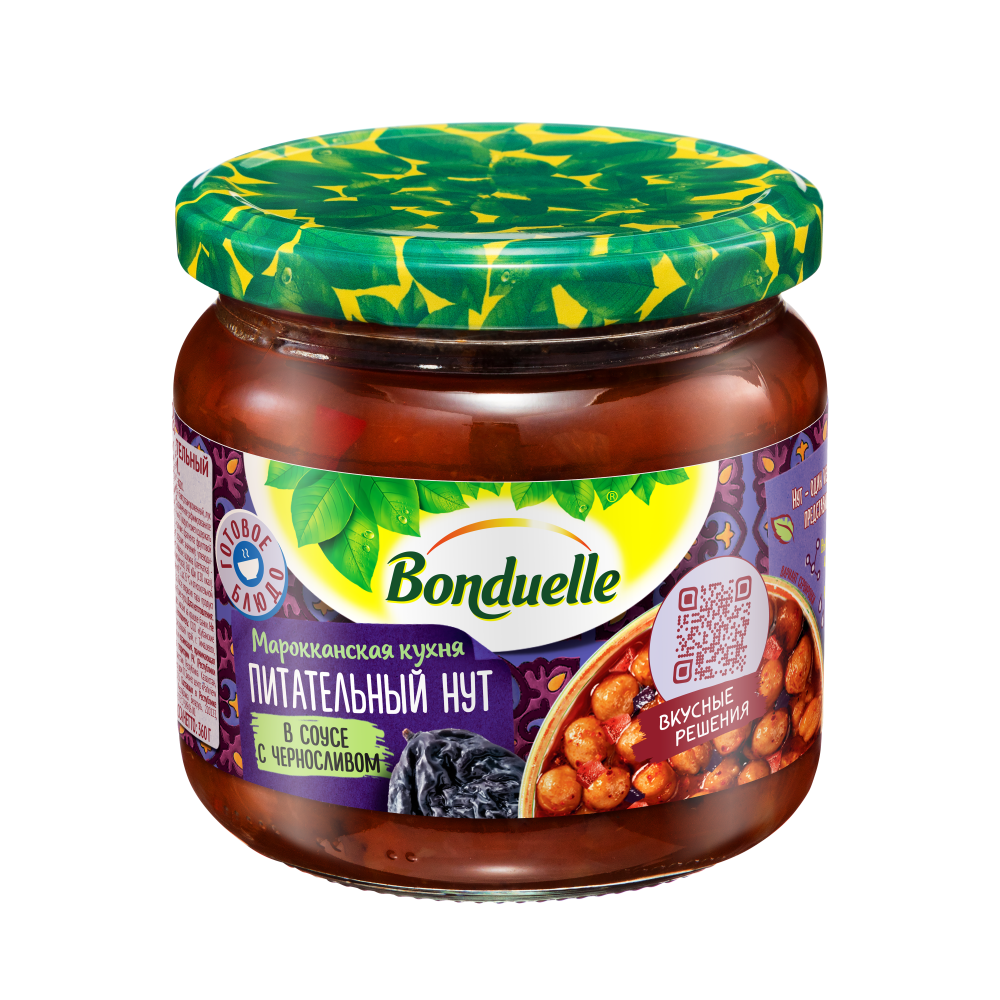 Қара өрік қосылған тұздықтағы Bonduelle консервіленген нұт, 360 г