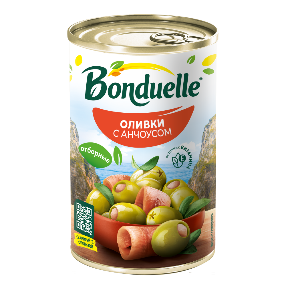 Оливки без косточки Bonduelle, с анчоусом, 300 г