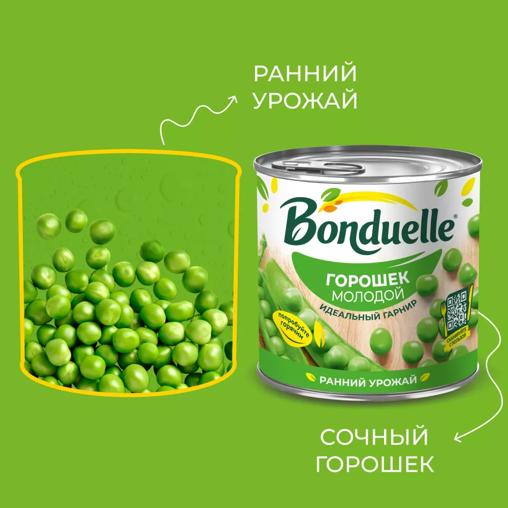 Горошек консервированный Bonduelle, молодой, 400 г