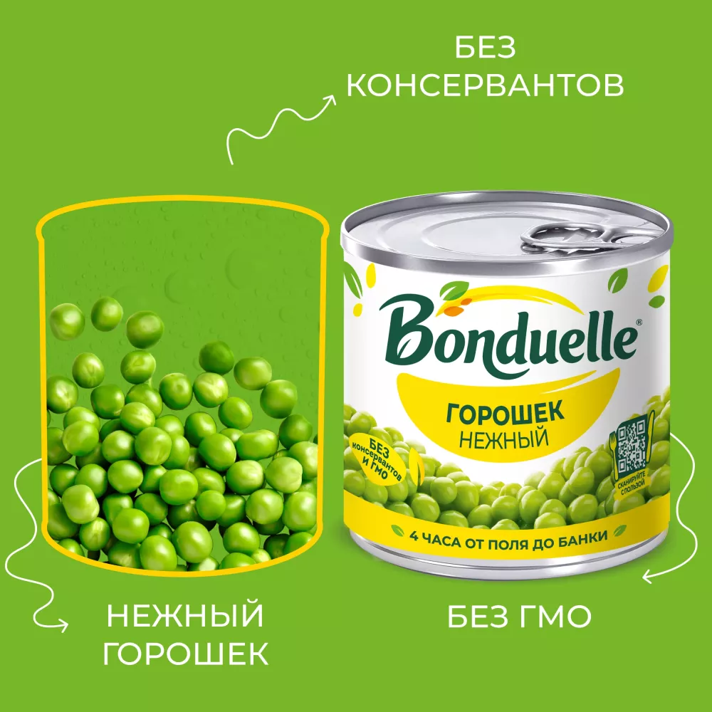 Горошек консервированный Bonduelle, нежный, 200 г