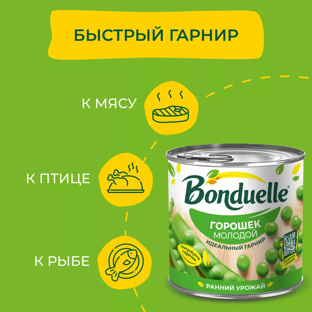 Горошек консервированный Bonduelle, молодой, 400 г
