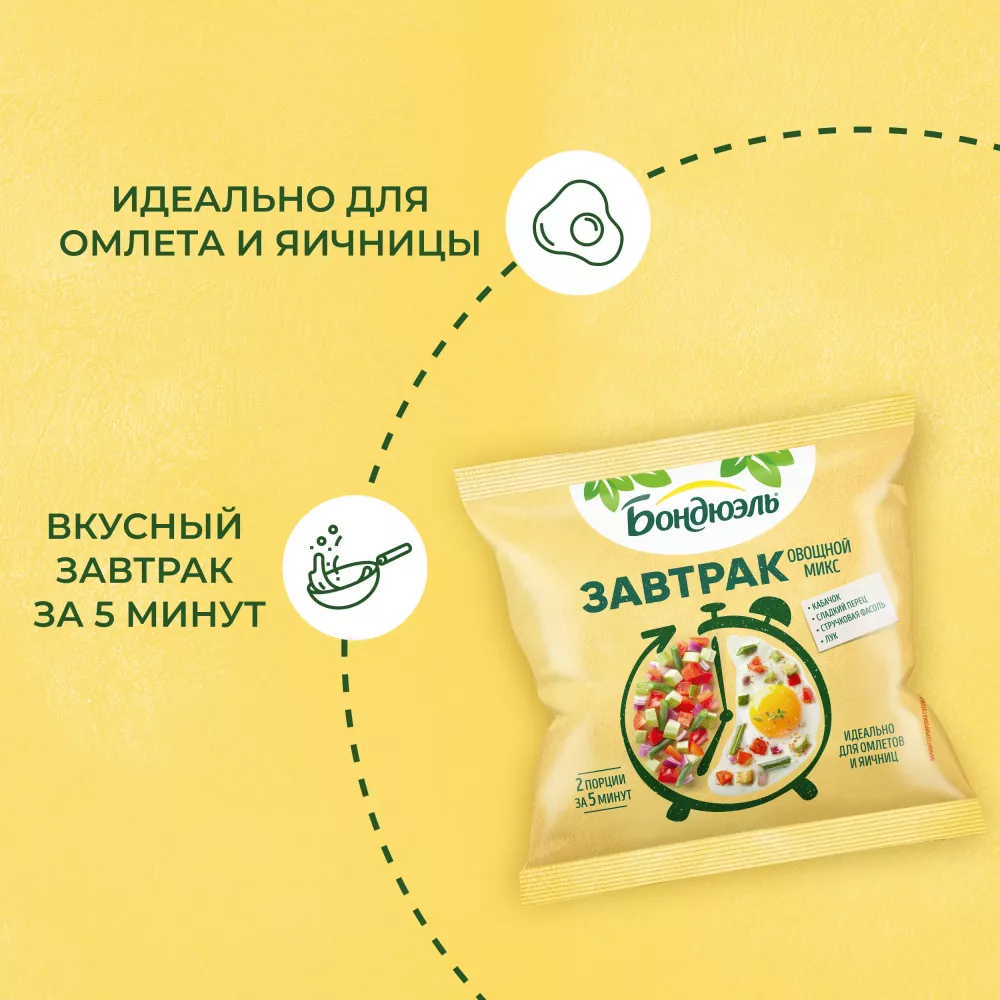 Овощи замороженные Бондюэль Завтрак с кабачком, смесь для омлета и яичницы, 200 г