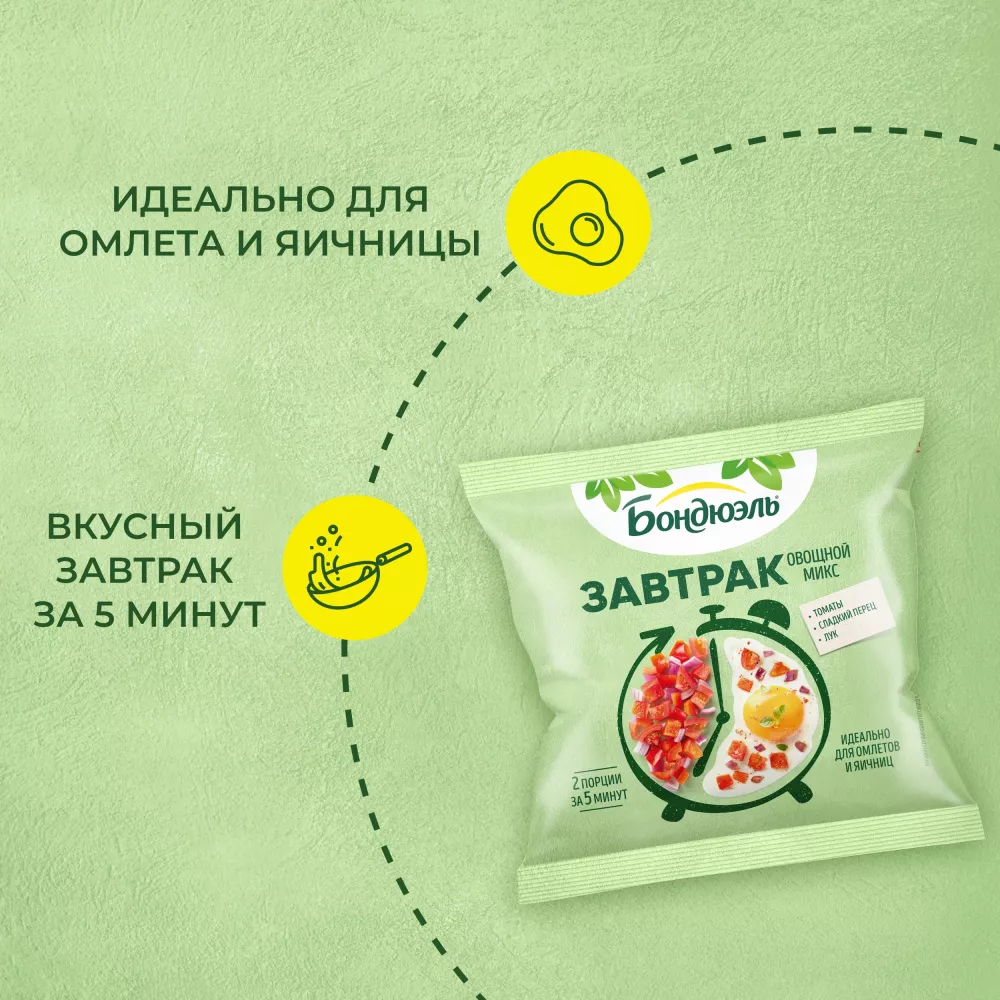 Овощи замороженные Бондюэль Завтрак с томатами, смесь для омлета и яичницы, 200 г