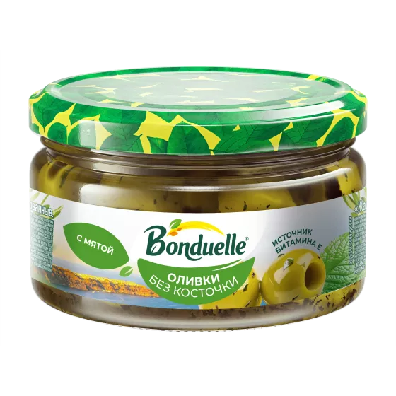 Bonduelle сүйексіз зәйтүндері, жалбыз қосылған, 200 g