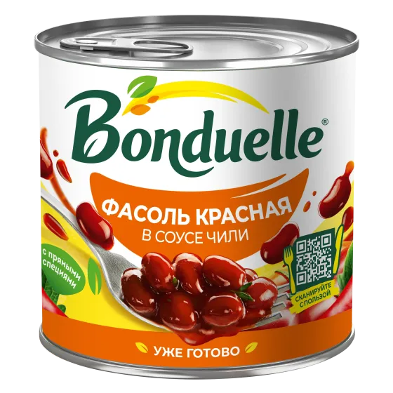 Чили қосылған тұздықтағы Bonduelle қызыл консервіленген үрме бұршағы, 400 г