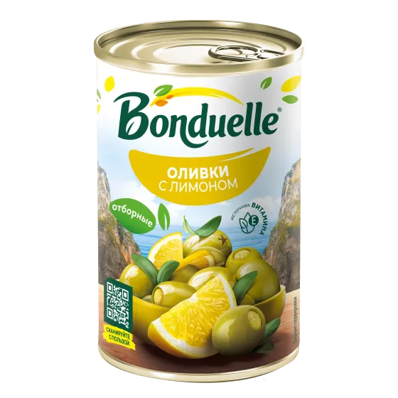 Лимон қосылған Bonduelle сүйексіз көк зәйтүндері, 300 г