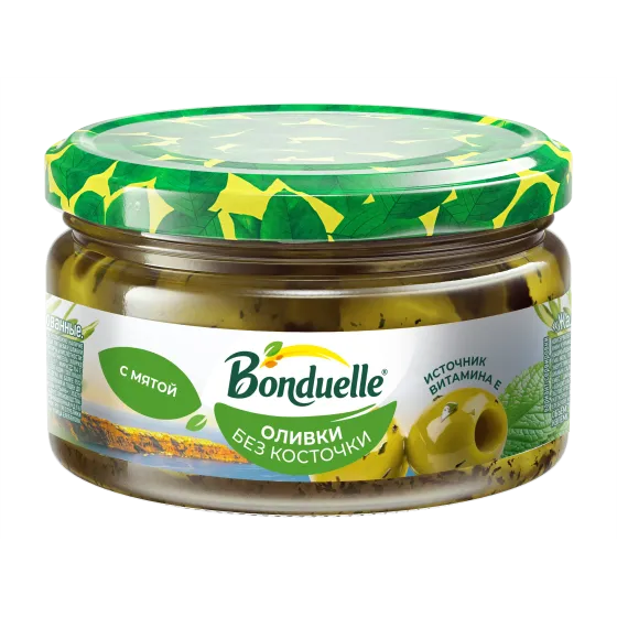Жалбыз қосылған Bonduelle сүйексіз көк зәйтүндері, 300 г