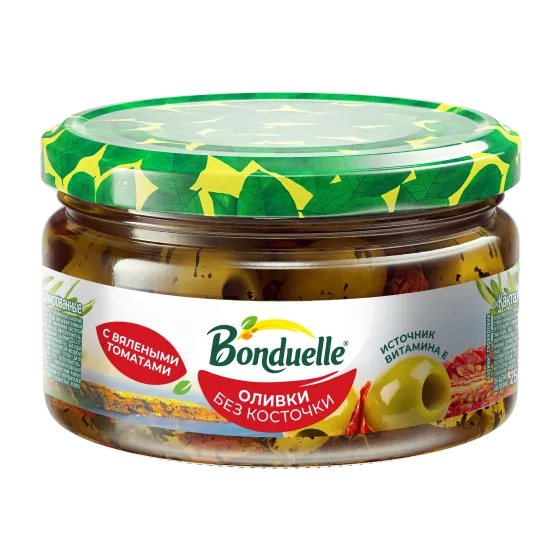 Қақталған қызанақ қосылған Bonduelle сүйексіз көк зәйтүндері, 300 г