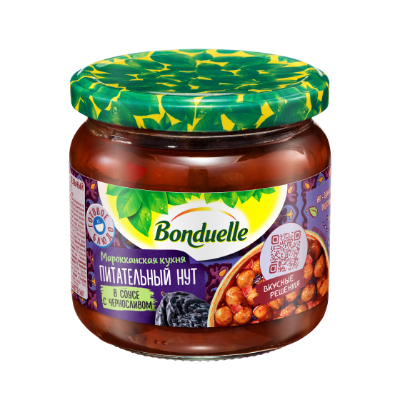 Қара өрік қосылған тұздықтағы Bonduelle консервіленген нұт, 360 г