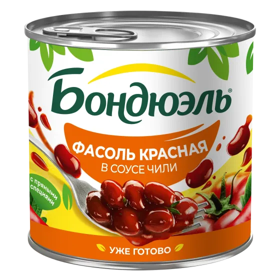Фасоль консервированная Бондюэль, красная в соусе с чили, 400 г