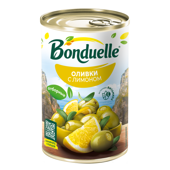 Лимон қосылған Bonduelle сүйексіз көк зәйтүндері, 300 г